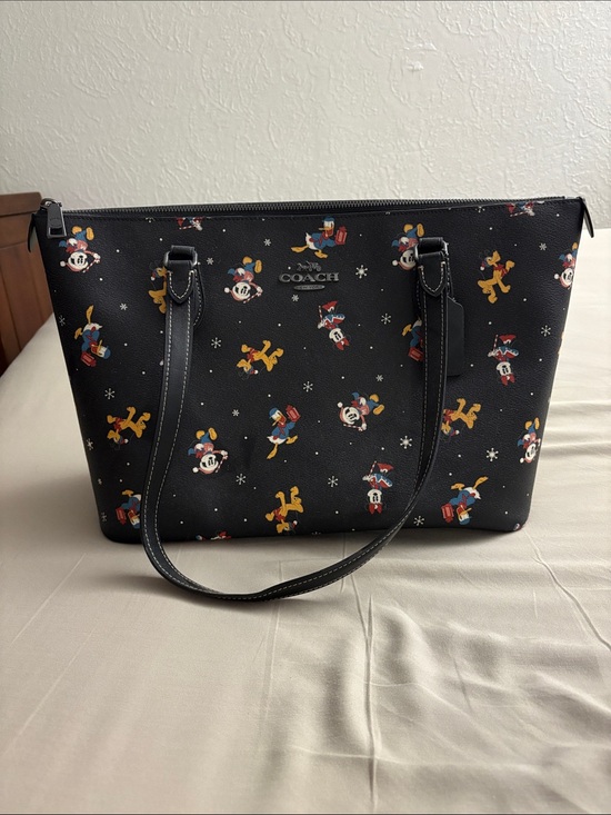 Coach Handbags - Coach Black Tote with Mickey & Friends Holiday Print